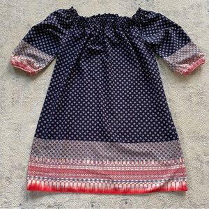 Aqua Off Shoulder Mini Dress Half Sleeve Small-Medium Navy Blue Red